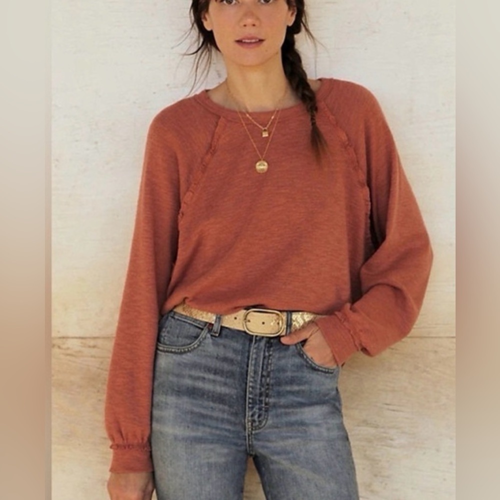 Anthropologie - Pilcro Diana Ruffled Crewneck Long Sleeve Boho Blouse Size XS
